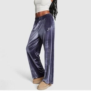 PINK Victoria's Secret Blue Velour Wide Leg Pants